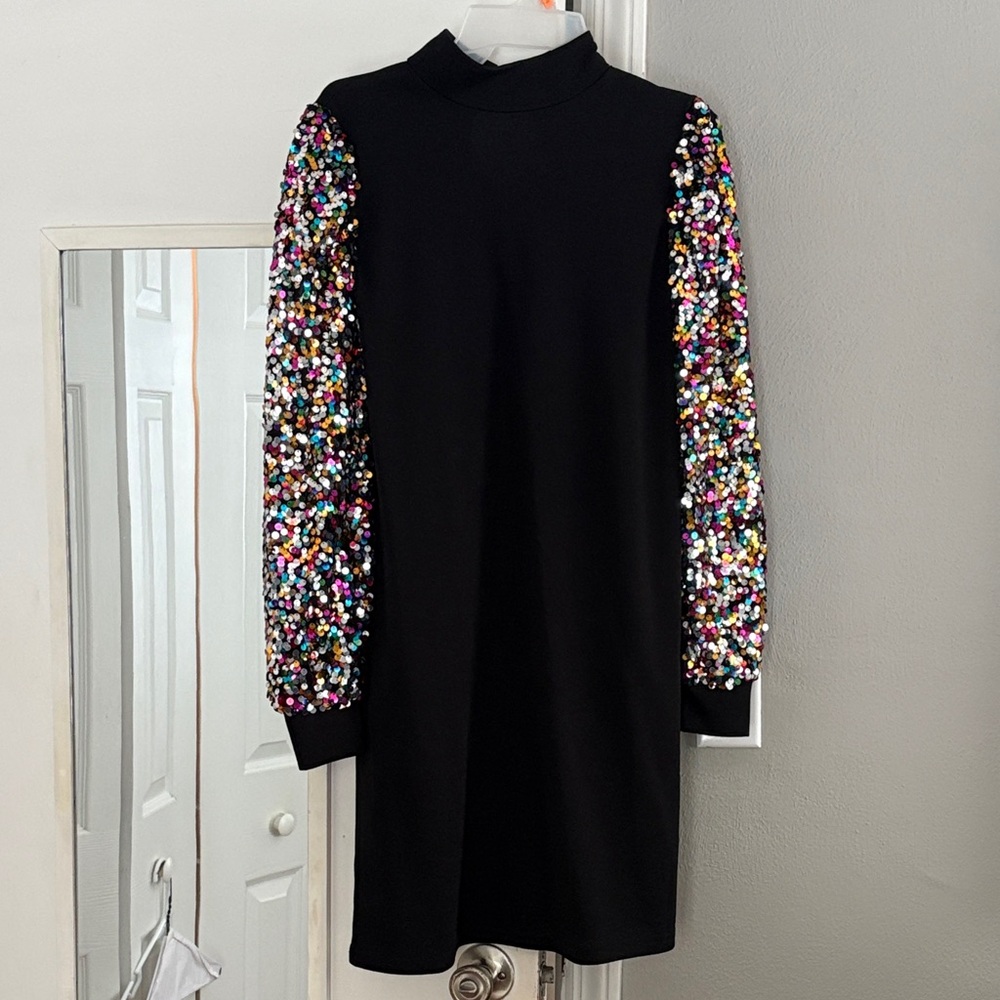 Black Dress with Sequin Sleeves